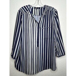 NYDJ Top Women Extra Large Blue White Vertical Stripe Popover Lightweight Office